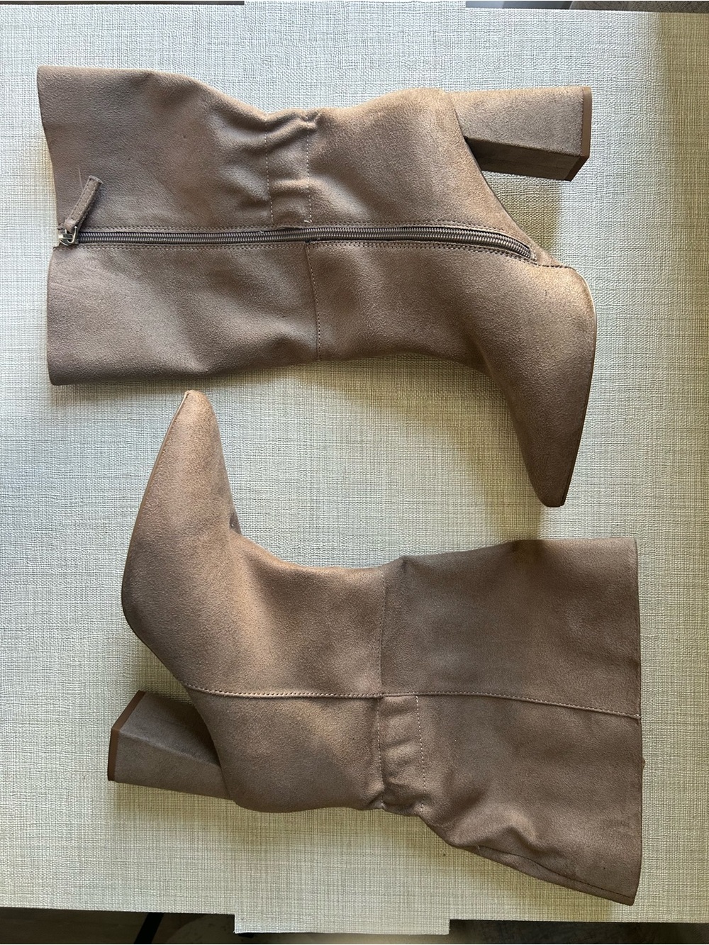 Eloquii Taupe Suede-Look Mid-Calf Block Heel Boots